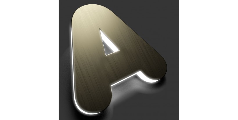 Messing + beleuchtete Buchstaben aus Methacrylat