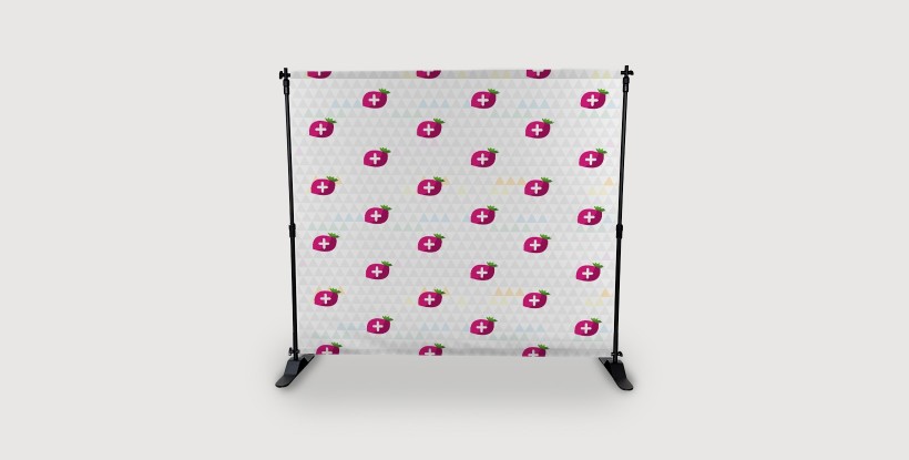 Banner extensible con gráfica impresa en tela poliéster