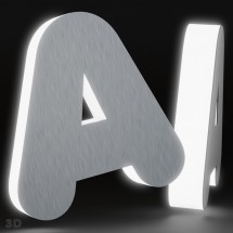 Silberne satinierte Dibond-Buchstaben + beleuchtetes Acryl